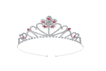 Silver tiara with red rhinestones